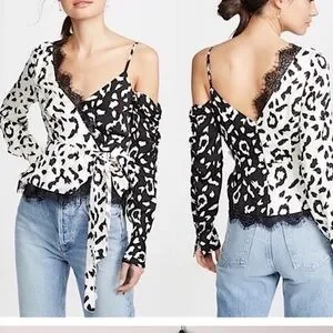 トップス self-portrait LEOPARD PRINTED WRAP TOP Self-Portrait | Tops | Self Portrait Black White Leopard